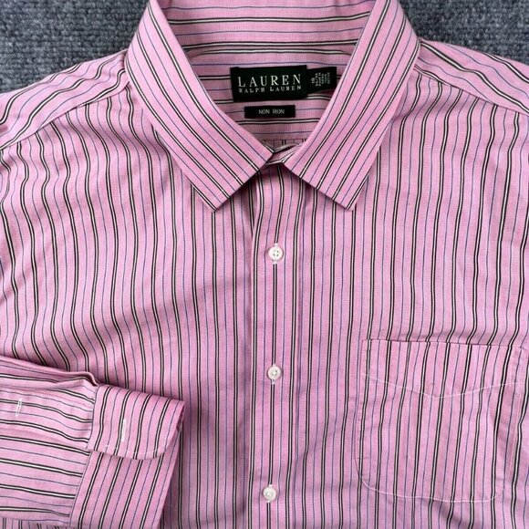 Lauren Ralph Lauren Button Up Shirt Adult 18 34/35 Pink Striped Long Sleeve Men - Picture 1 of 16